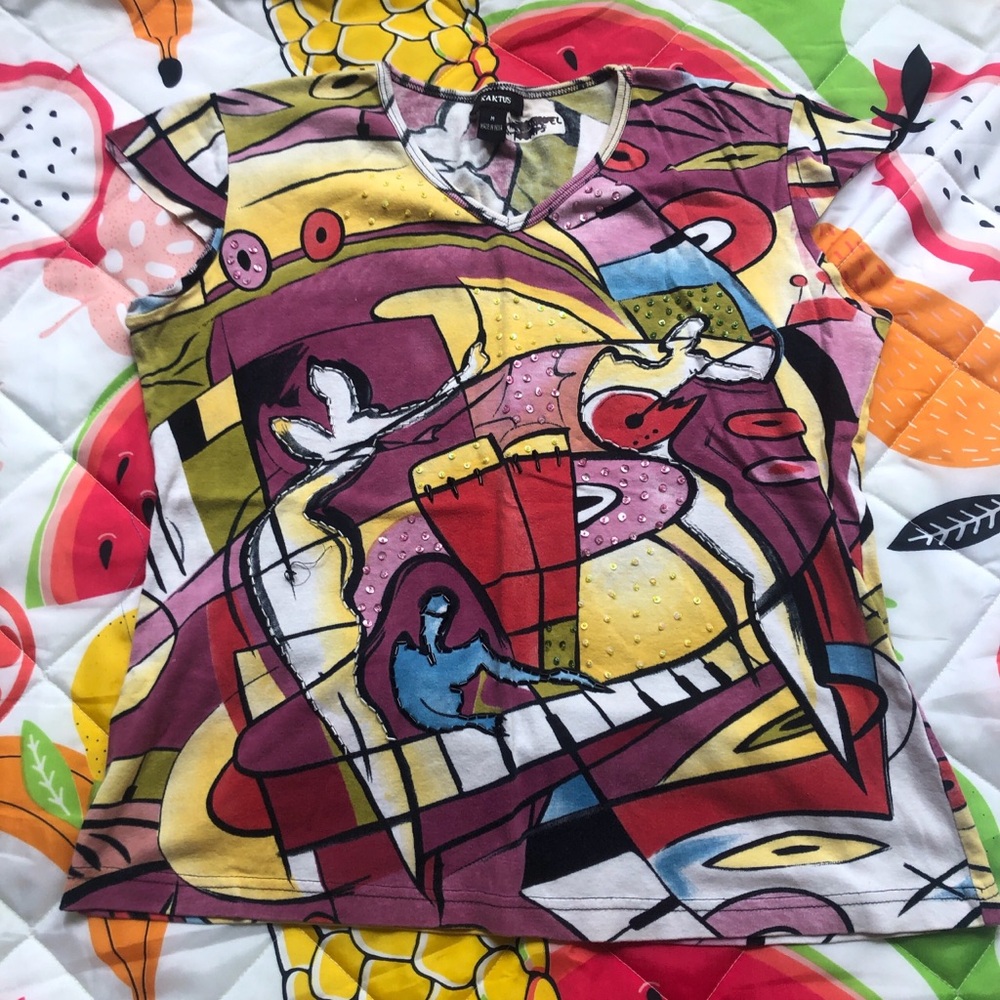 Whimsical funky abstract pattern graphic t-shirt with a unique design